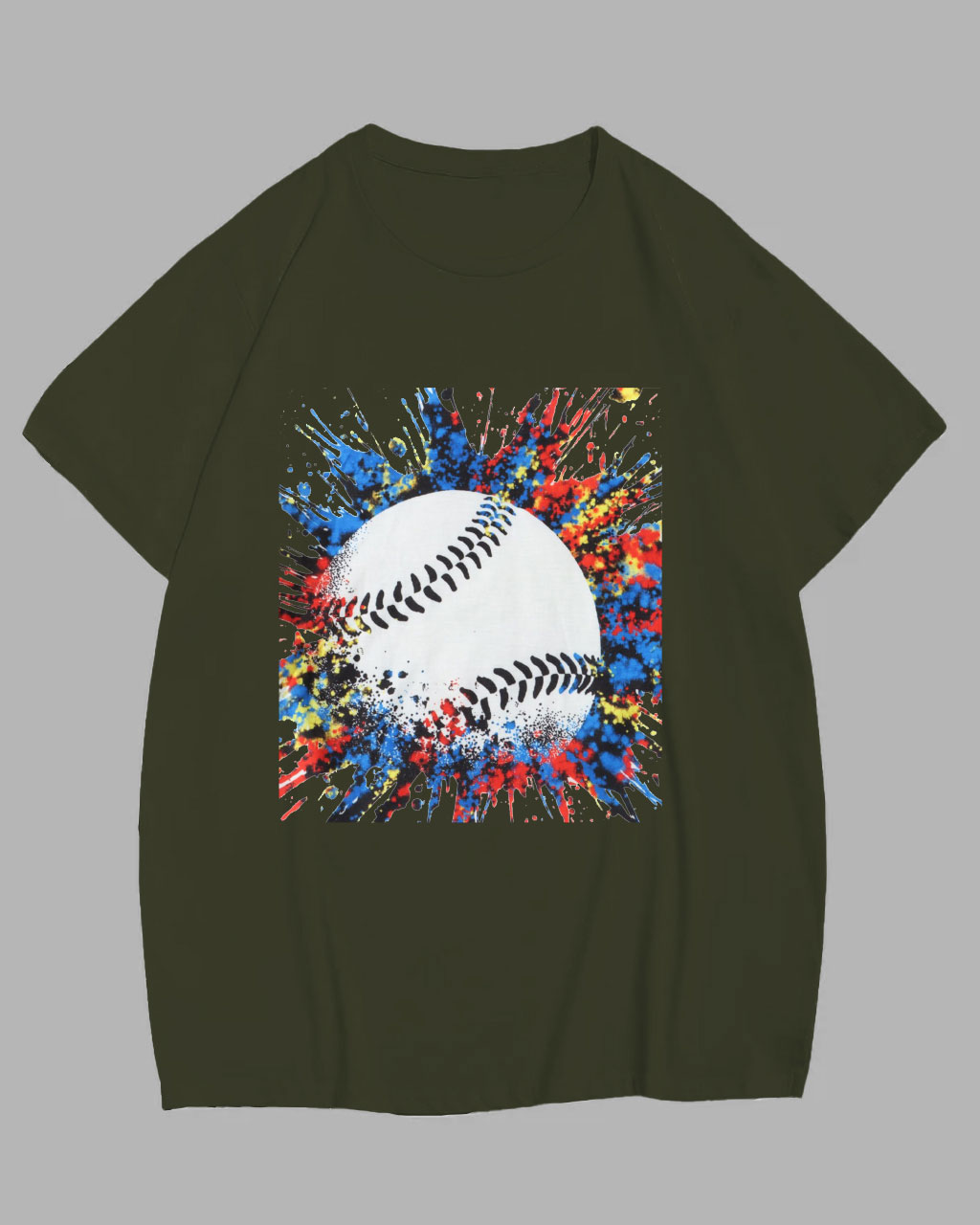 Big Guy's Color-Splash Baseball Print Short Sleeve T-Shirt
