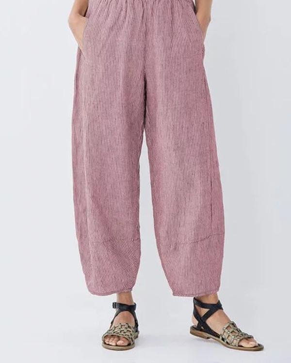 Hot-sale fashion plus size striped stitching pockets pants p98077