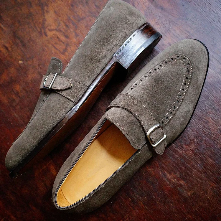 Matte Faux Suede Metallic Buckle Strap Casual Loafers [Pre Order]