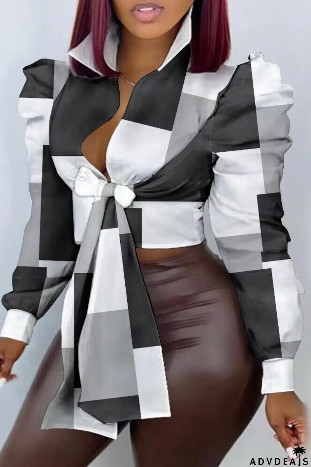 Yellow Casual Print Patchwork Shirt Collar Tops