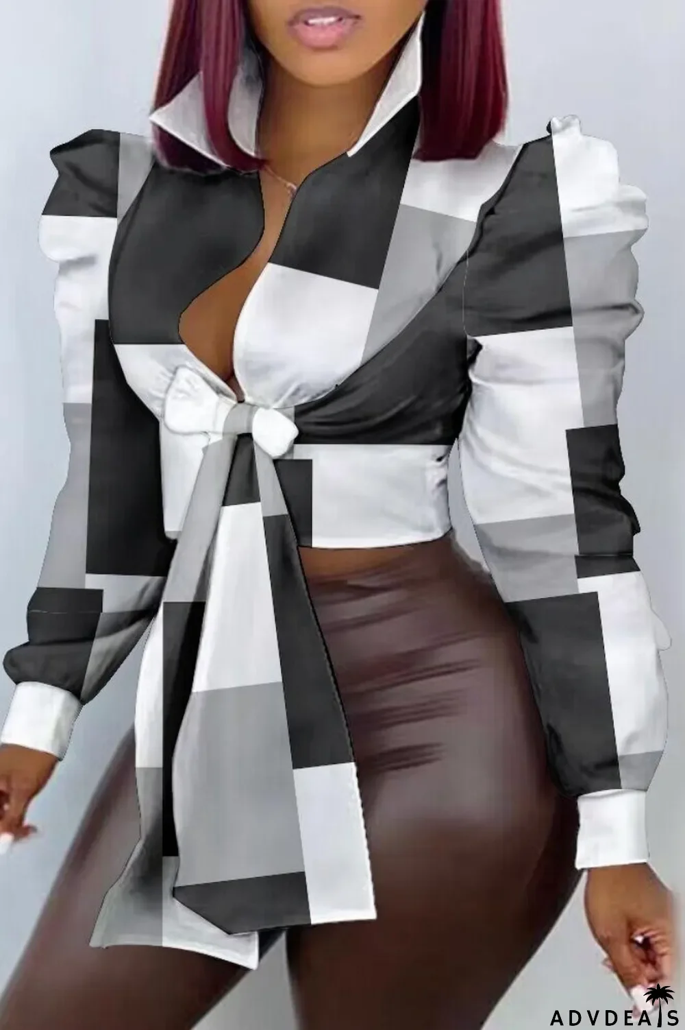 Yellow Casual Print Patchwork Shirt Collar Tops