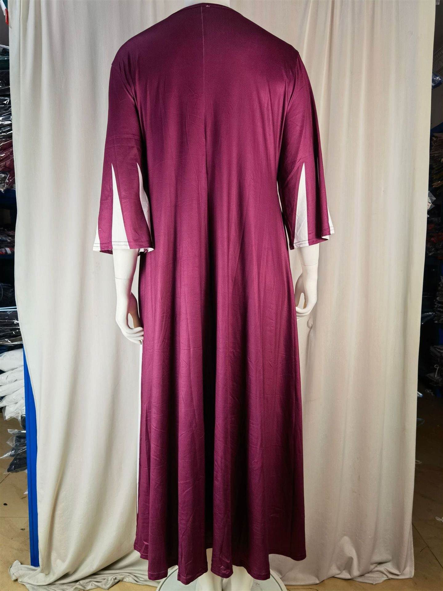 Women Half Sleeve V-neck Solid Color Dress