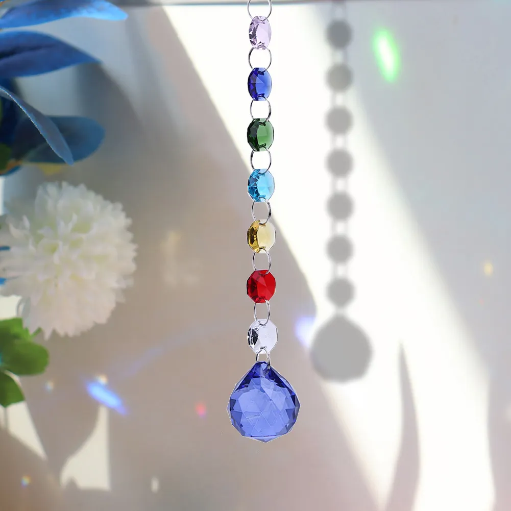 Hanging Crystal Ball Rainbow Prism Light Catcher Wind Chimes Decor (Blue)