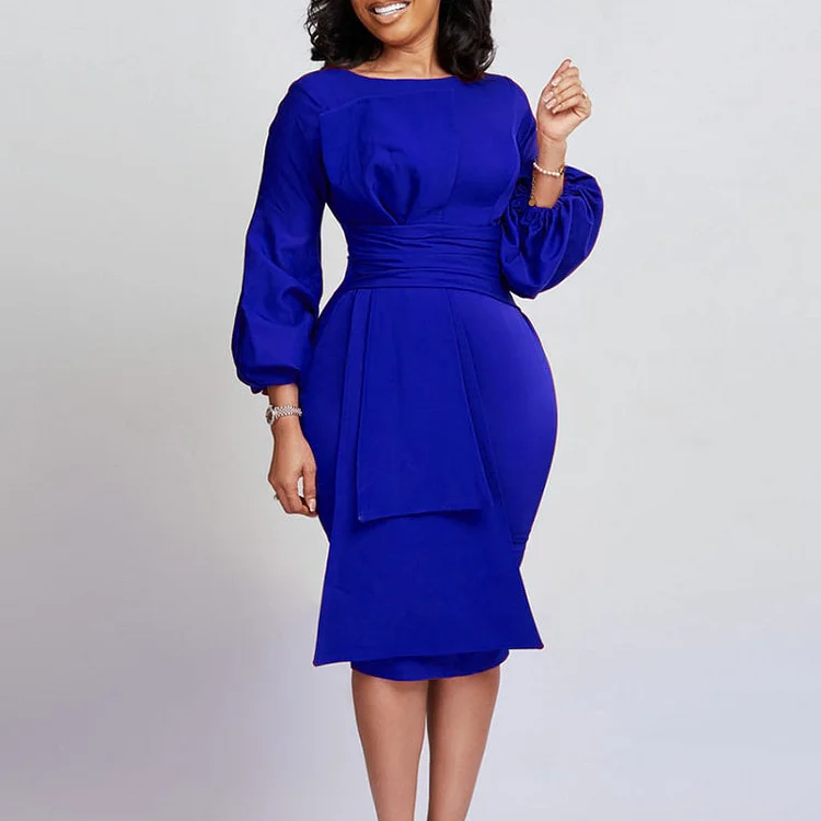 New solid color package hip professional temperament plus size dress