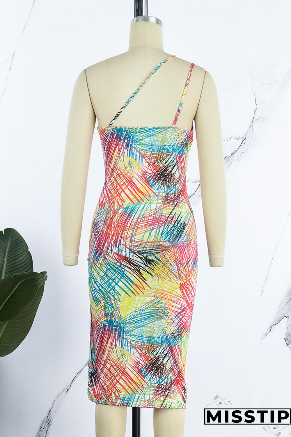 Multicolor Sexy Print Backless Spaghetti Strap Sleeveless Dress Dresses