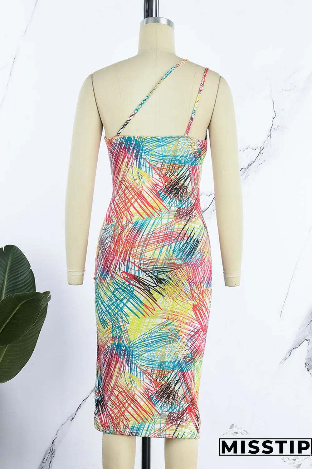 Multicolor Sexy Print Backless Spaghetti Strap Sleeveless Dress Dresses