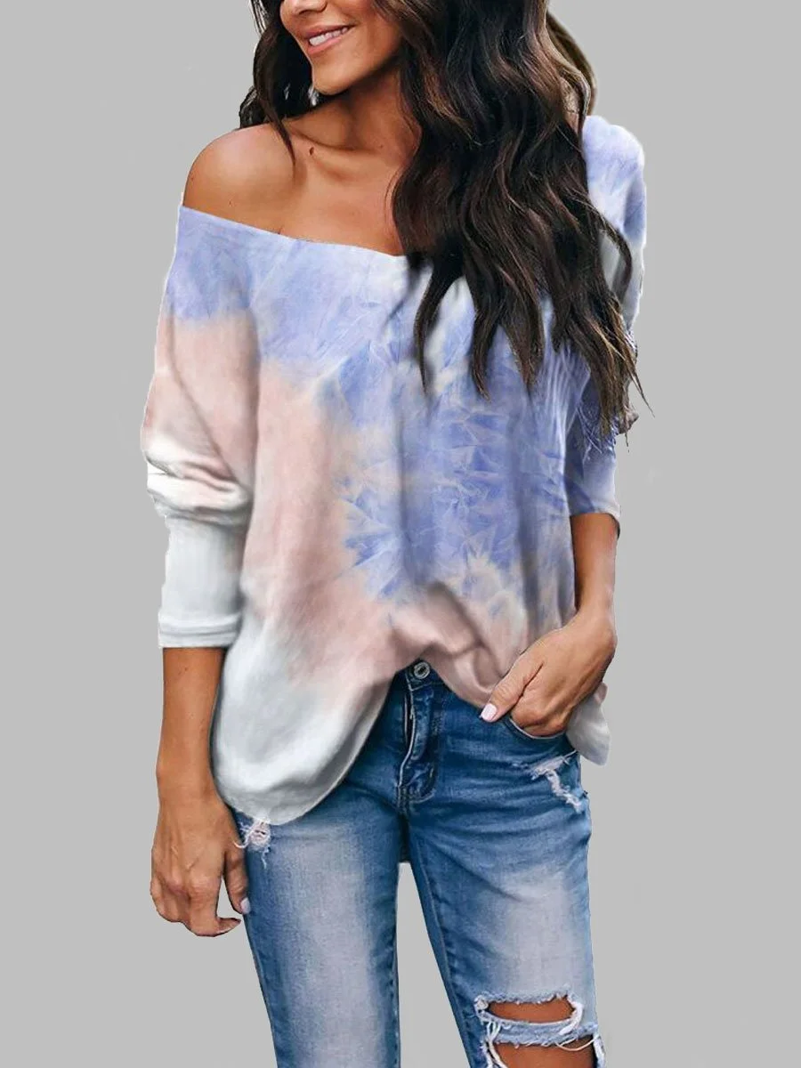 Tie-dye Long-sleeved V-neck Loose T-shirt