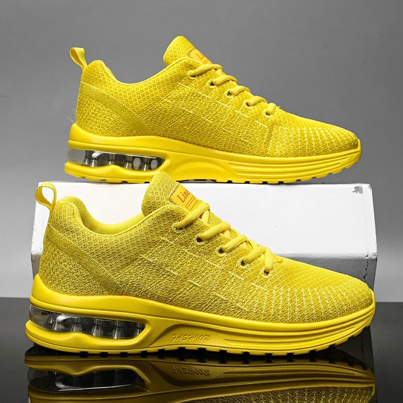 Men's Sneakers Fashion Knitted Sports Shoes for Men Air Comfy Breathable Running Shoes Wear-Resistant Yellow Sneakers