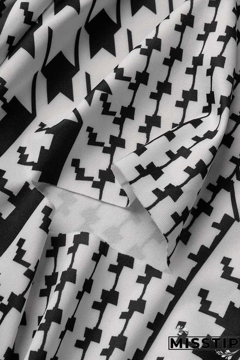 Black White Casual Print Ripped Printing Cardigan Collar Long Sleeve Two Pieces