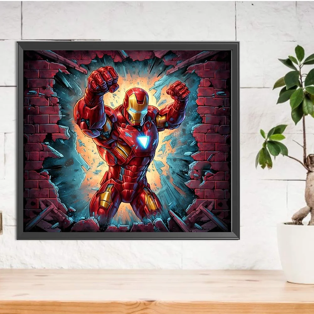 Diamond Painting - Full Round Drill - Iron Man Breaking Wall(Canvas|40*35cm)