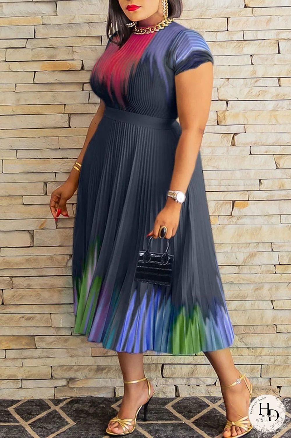 Purple Casual Print Patchwork O Neck Straight Dresses