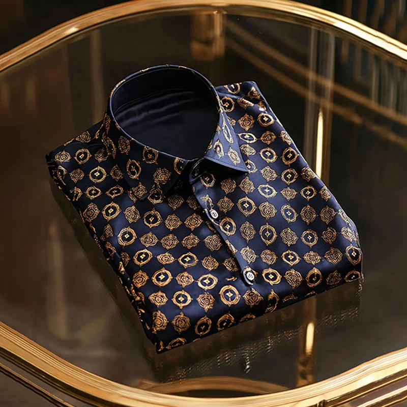 Men's Luxury Satin Long Sleeve Button Down Shirt