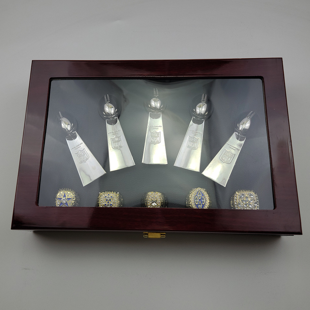 10pc Dallas Cowboys Super Bowl Championship Ring Lombardi Trophy Wooden box  Set