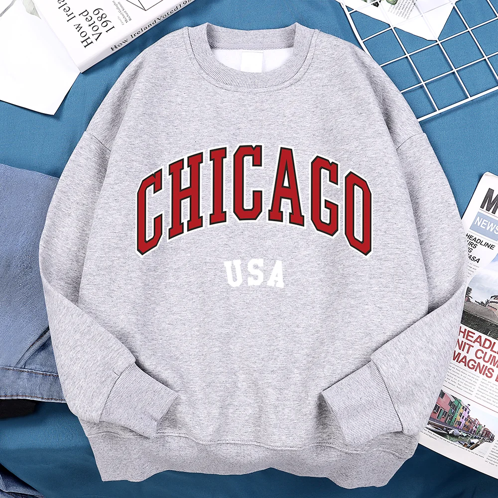 Unisex Chicago Usa Classic City Graphic Printed Casual Pullover Sweatshirt
