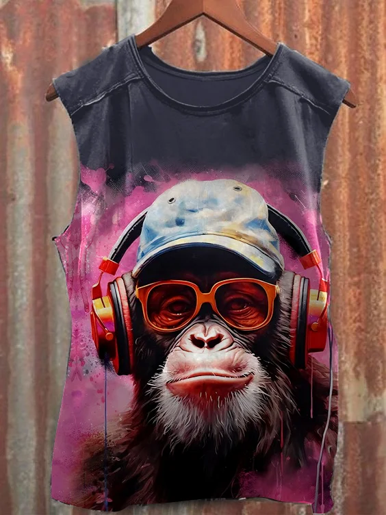 Men's Cool Monkey Music Art Print Casual Tank Top