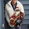 Men's Christmas 3D Pattern Print Casual Zipper Plus Size Knitted Hooded Jacket Coat