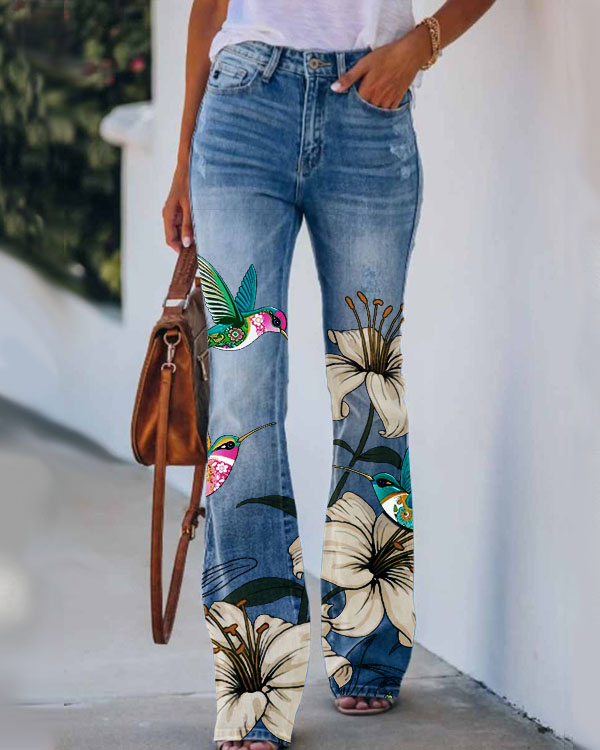 Women's  Hummingbird Flower  Pattern Pants