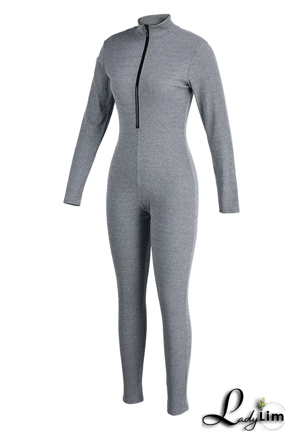 Blue Casual Sportswear Solid Patchwork Zipper Collar Regular Jumpsuits