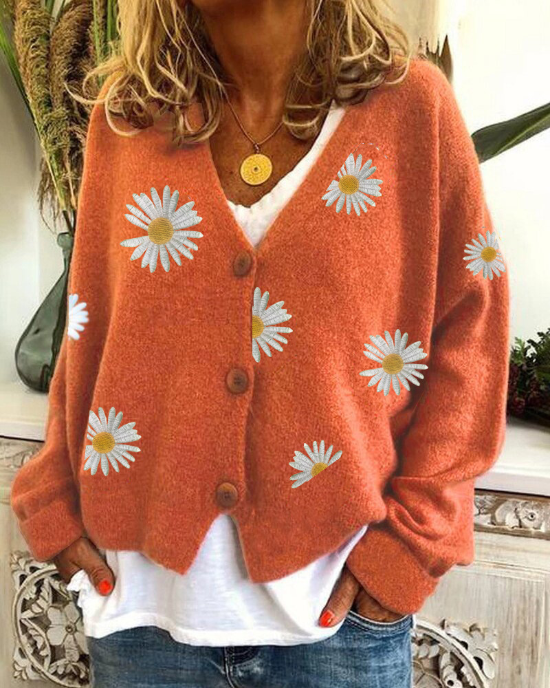 Women Daisy Knitted Loose Casual Cardigans