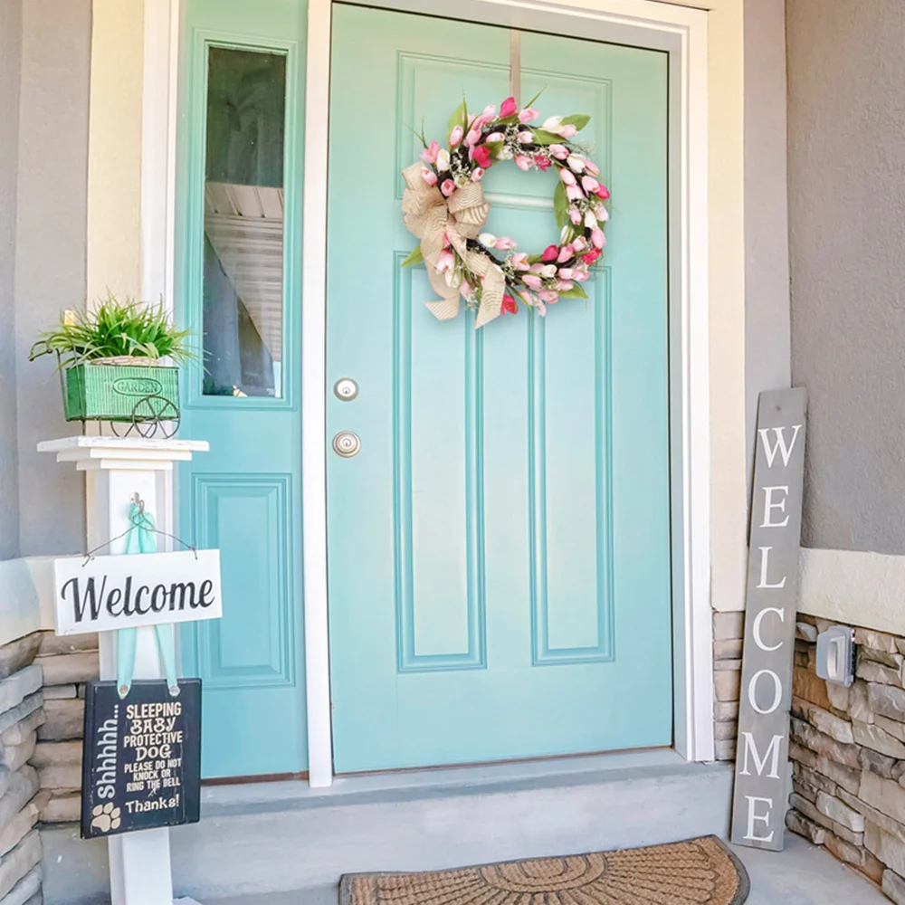 Two Tone Tulip Wreath Ornament  Door Hanging for Valentine's Day and Easter 