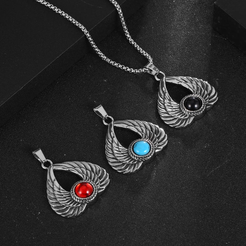 Hip-Hop Retro Punk Animal Eagle 304 Stainless Steel Polishing Inlay Acrylic Turquoise Men’s Pendant Necklace