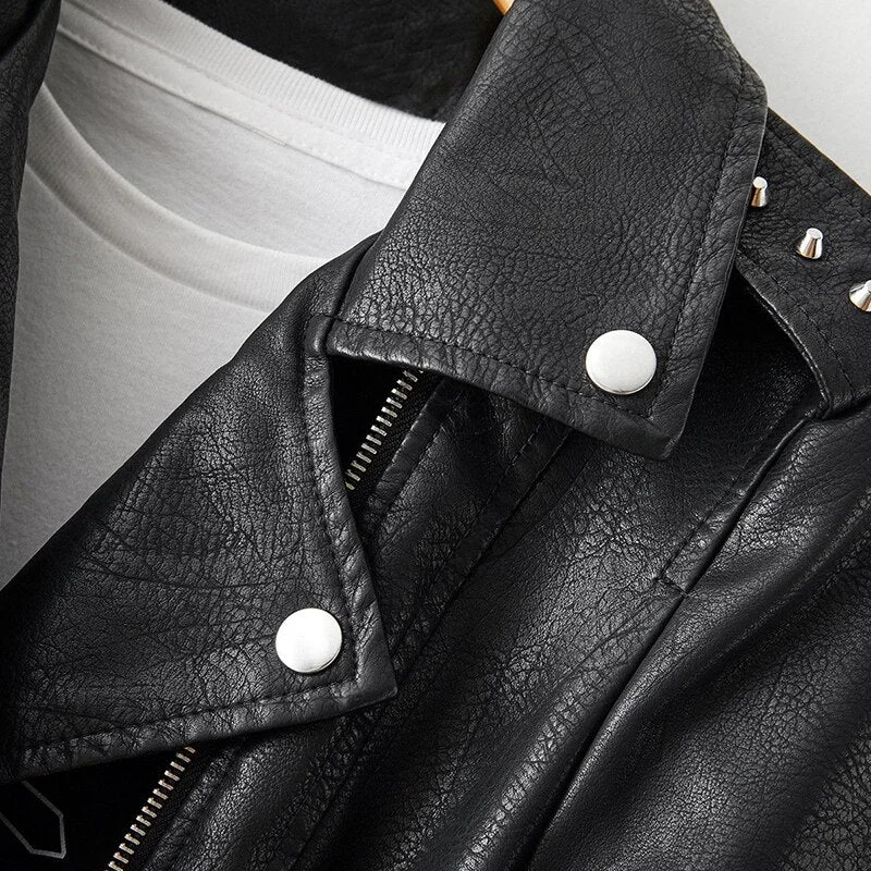 FTLZZ New Spring Autumn Women Graffiti Print Pu Faux Leather Jacket with Belt Streetwear Female Moto Biker Rivet Coat Outwear