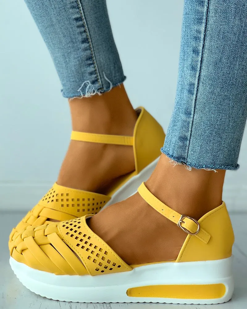 Braided Hollow Out Ankle Strap Flatform Shoes