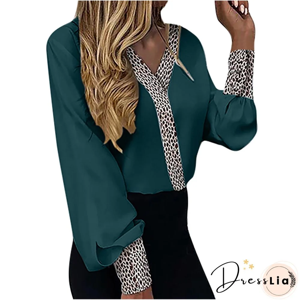 Top Casual V-Neck Hollow Lace Patchwork Long Sleeve Top Women's Workwear Shirt White Top New