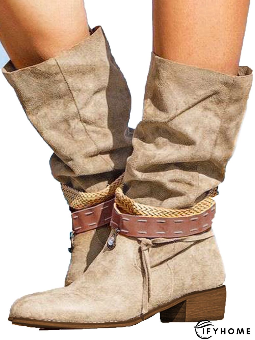 Vintage Khaki Drain Casual Chunky Heel Boots | IFYHOME