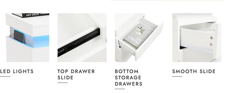 Product Introduction of Sikaic Nightstand With Sliding Top Charging Station And LED Lights Furniture Bedroom Modern Design Bedside Table Drawer Home 7