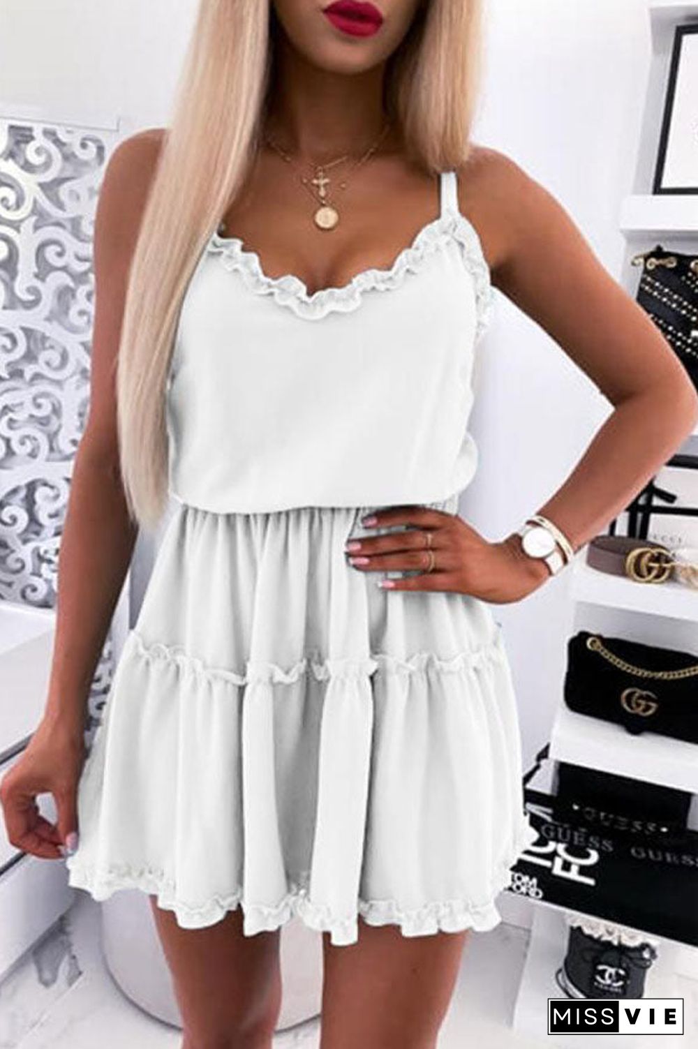 Fashion Sweet Solid Sleeveless Dress