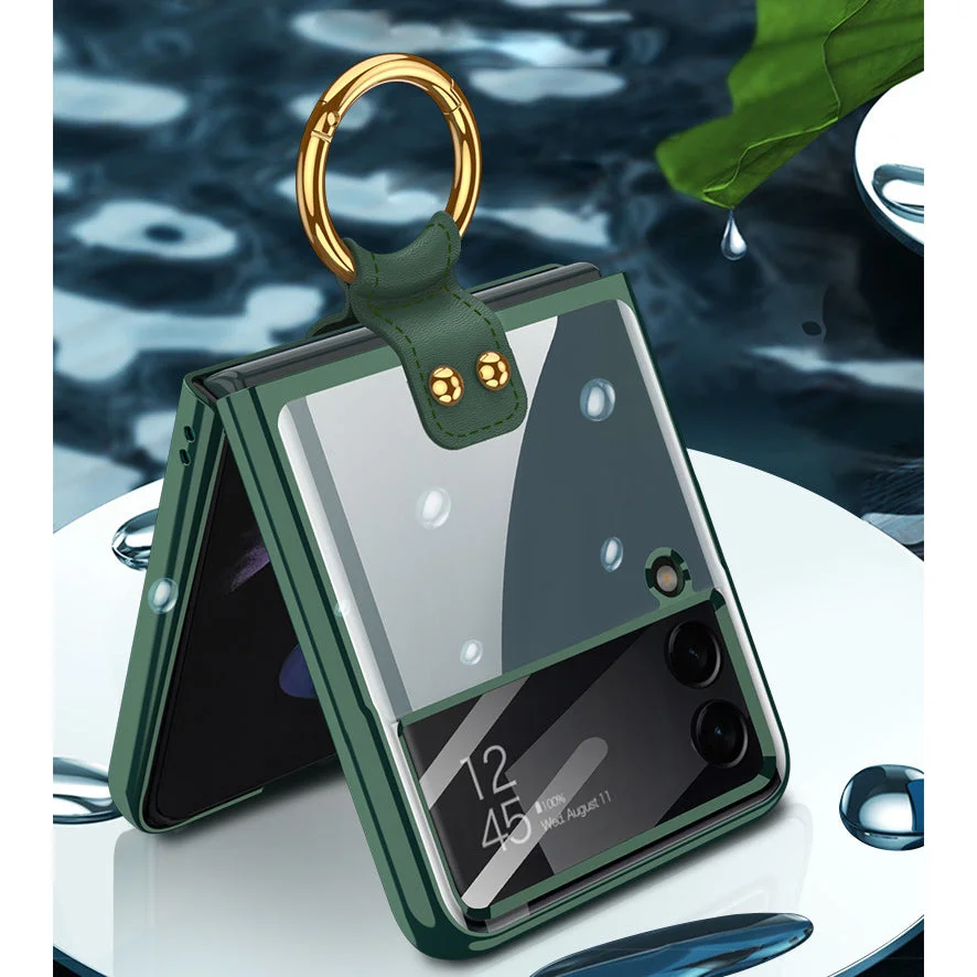 For Samsung ZFlip4 Shell Film Phantom Ring Personality Pure Color Simple Transparent PC Hard Case Phone Case