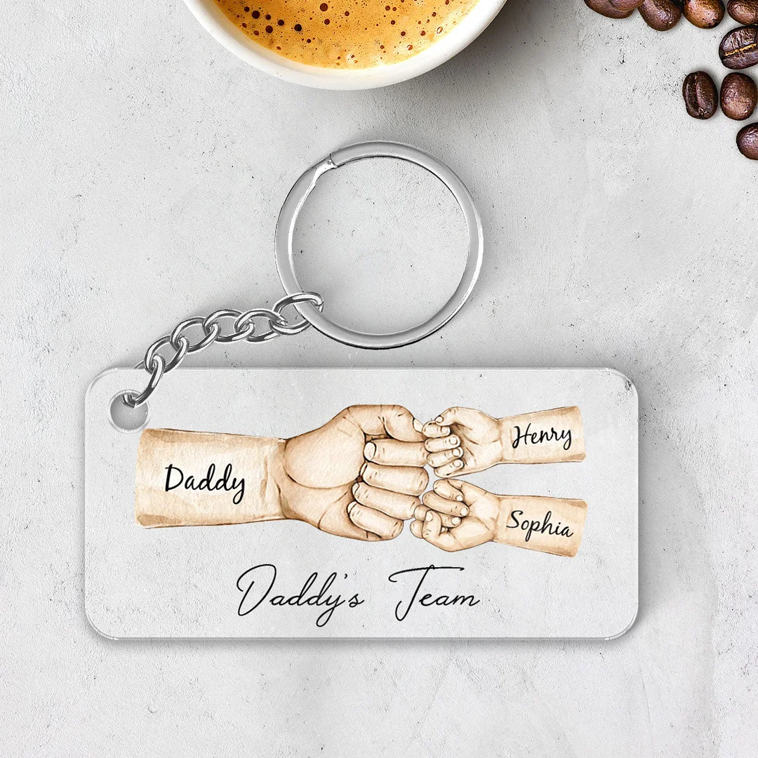 Personalized Acrylic Keychain, Daddy's Team Fist Bump-50% Off Father's Day Sale