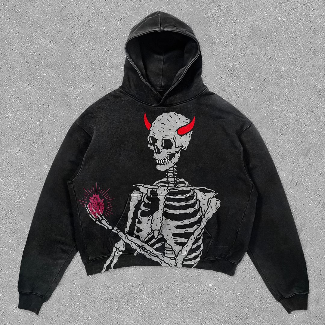 skull print vintage hoodie