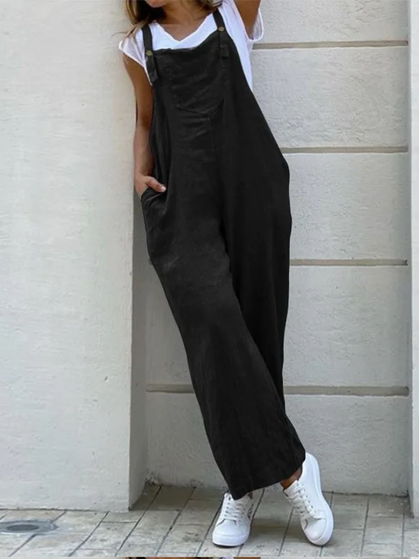 Casual Pure Color Wide Leg Overalls