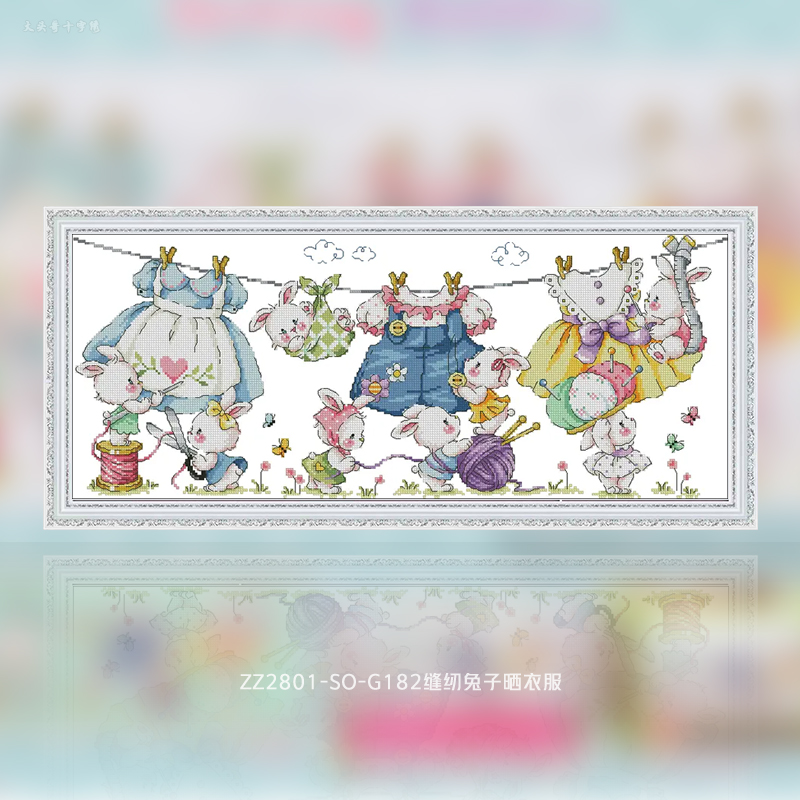 [ZZ2801-SO-G182 Sewing Rabbit Drying Clothes]  Painting Fairy Cross Stitch