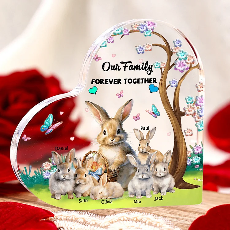 6 Names - Personalized Acrylic Heart Keepsake Custom Text Bunny Family Ornament Gifts for Mother/Grandma