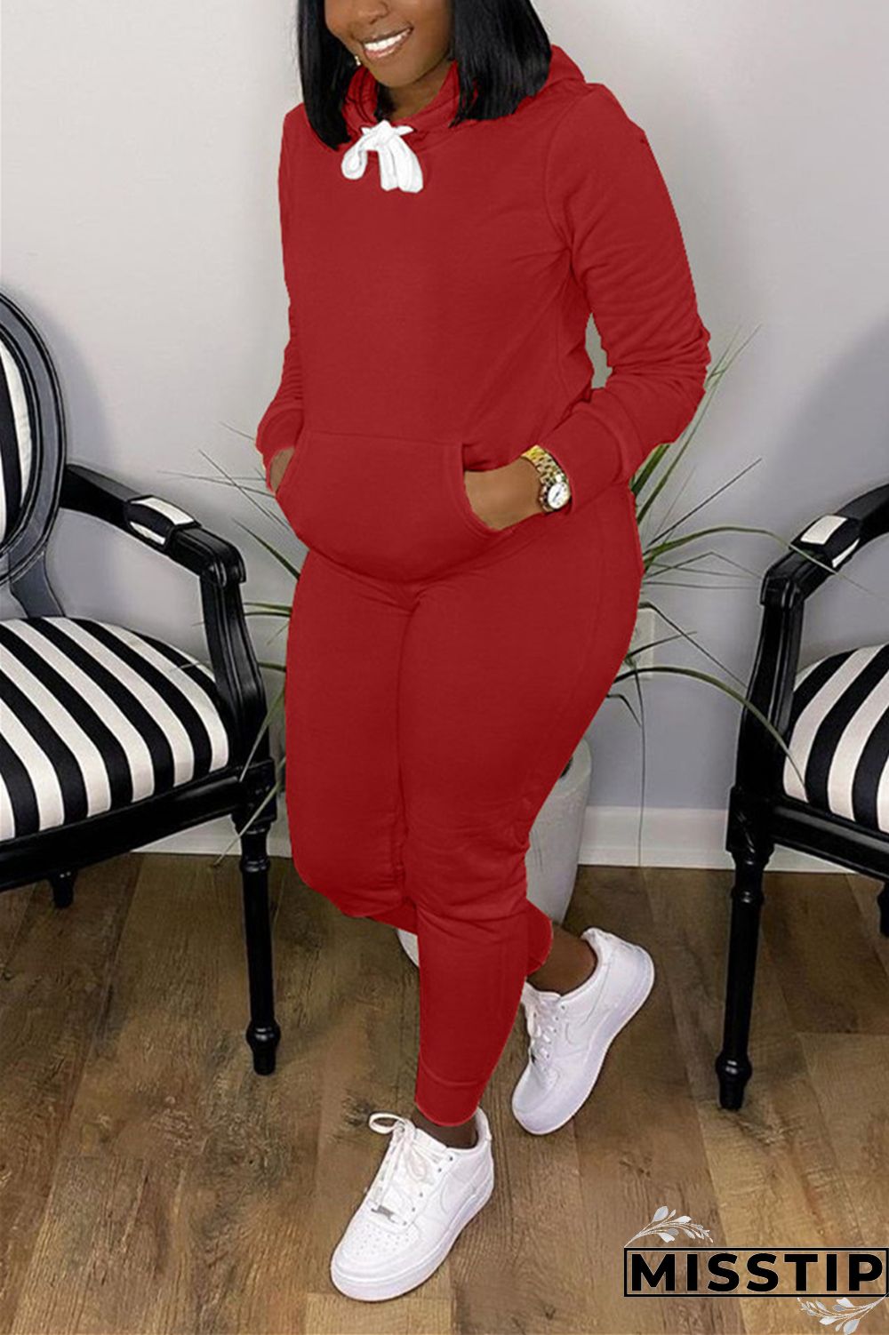 Orange Fashion Casual Long Sleeve Hooded Collar Regular Sleeve Regular Solid Two Pieces