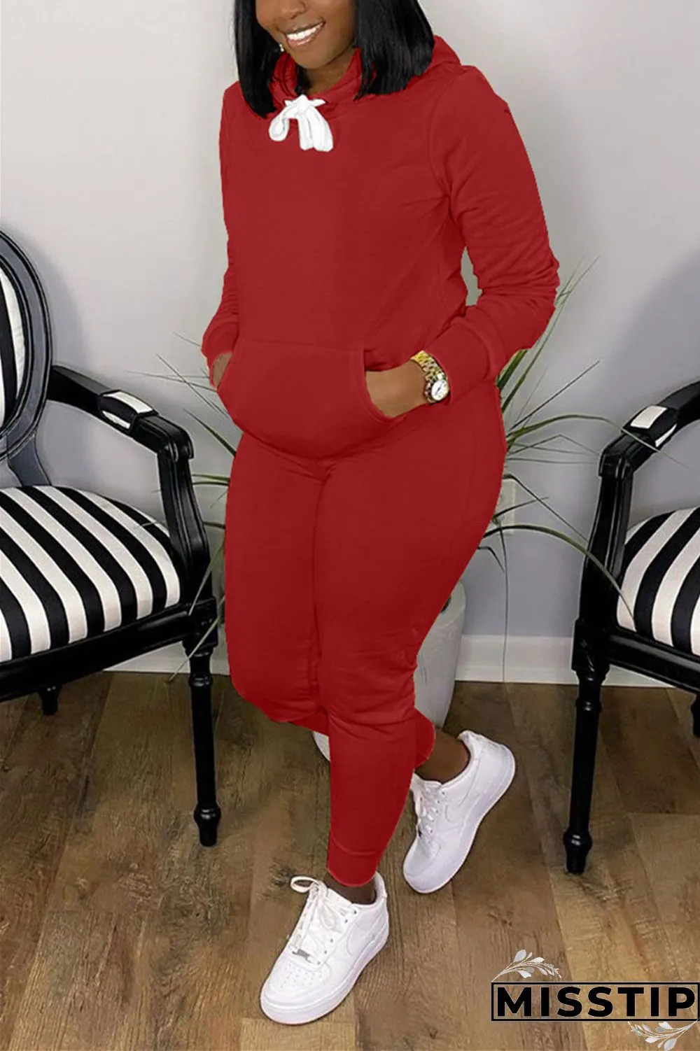 Orange Fashion Casual Long Sleeve Hooded Collar Regular Sleeve Regular Solid Two Pieces