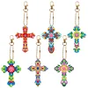 6PCS Diamond Painting Double Sided Cross Keychains Christmas Decoration Gift