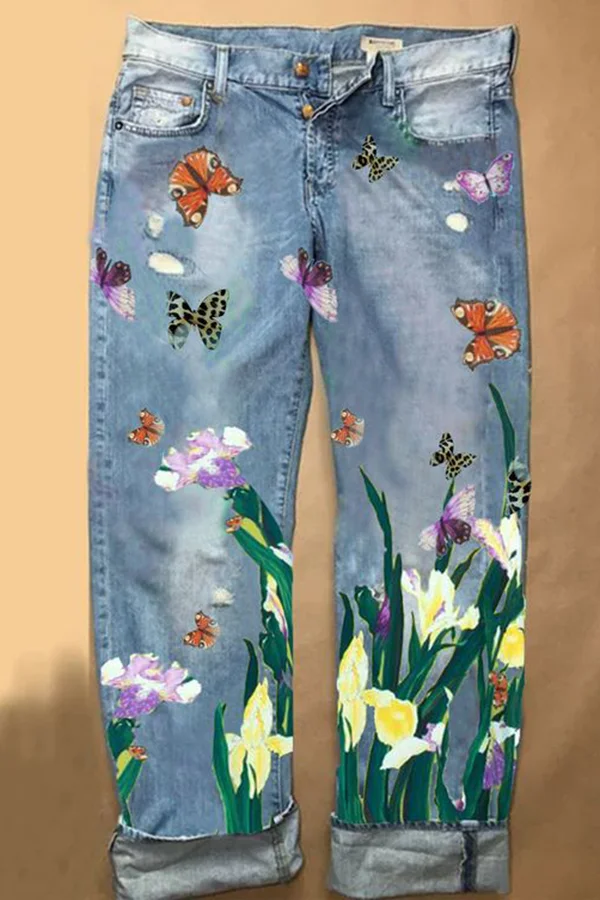 Floral Print Jeans