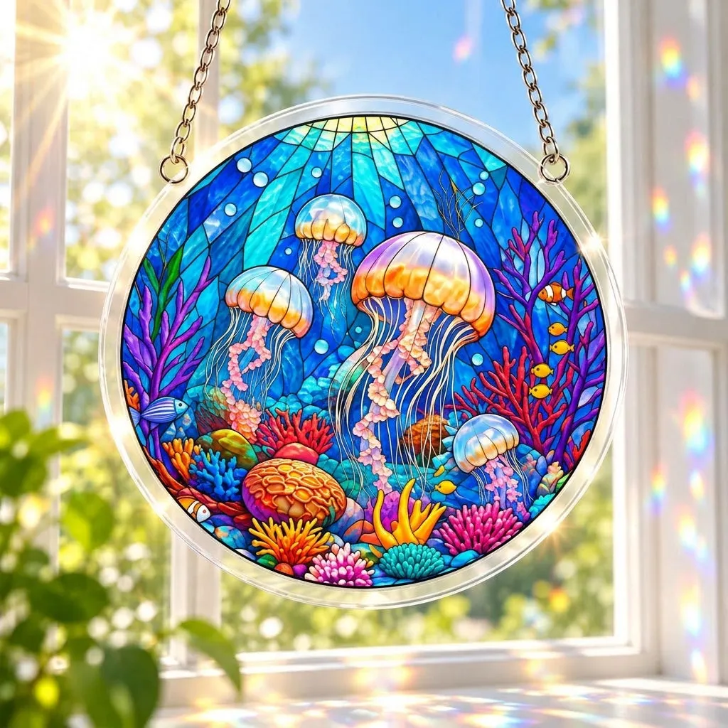 Jellyfish Ocean Stained Glass Suncatcher Puzzle