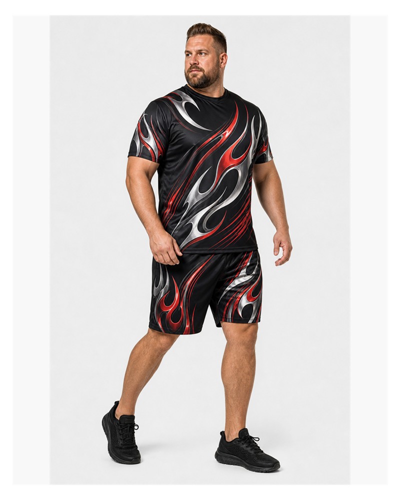 Big & Tall Chrome Flame Digital Print T-Shirt and Shorts Set
