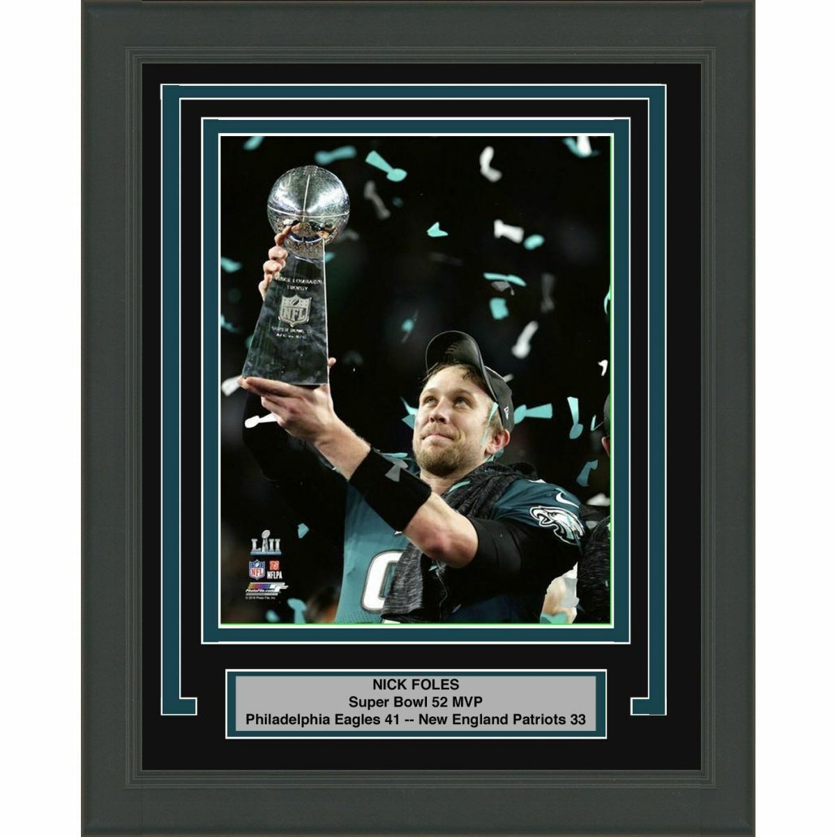 Framed NICK FOLES Eagles Super Bowl 52 MVP 8x10 Photo Poster painting Professionally Matted #1
