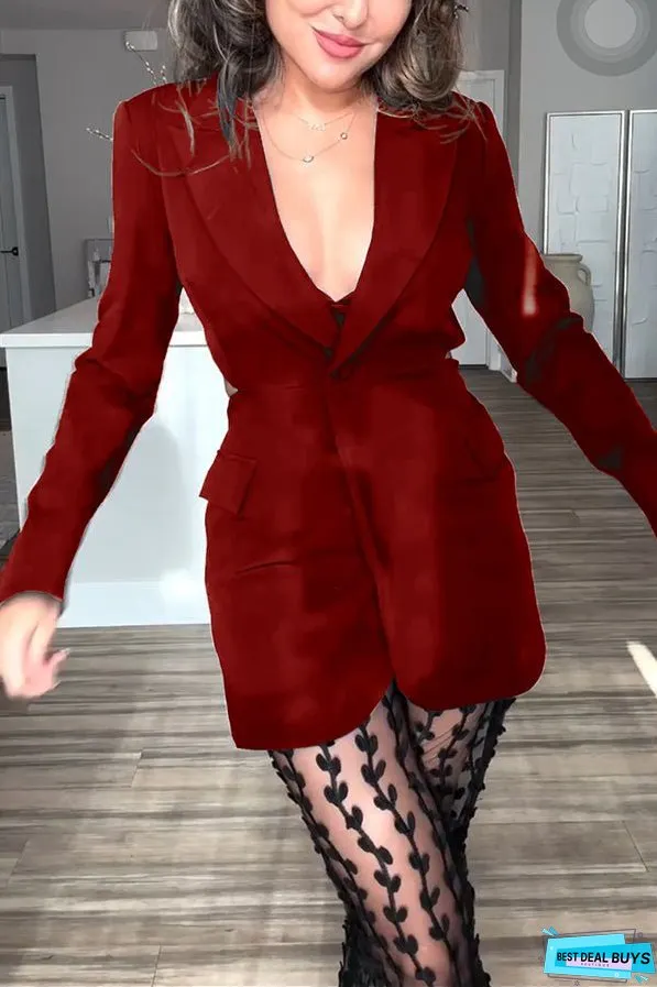 Queen Temperament Button Up Long Sleeve Backless Lapel Blazer