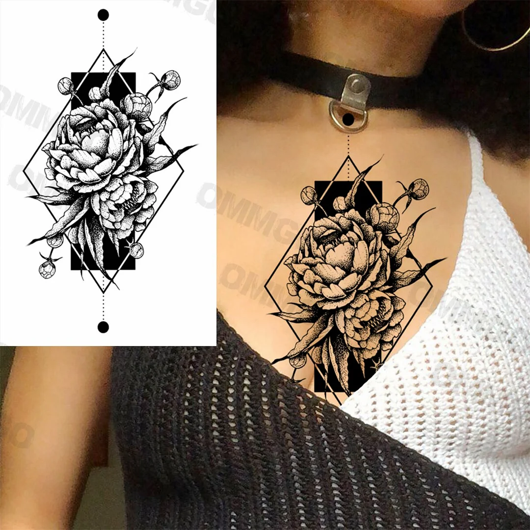 Sdrawing Rose Flower Skeleton Temporary Tattoos For Women Adult Girl Lion Tiger Crown Fake Tattoo Body Art Painting Tatoo Decal