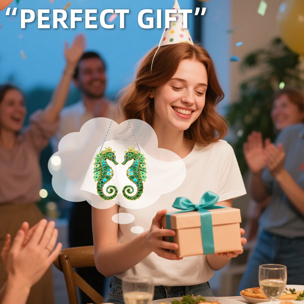 2D Flat Seahorse DIY Diamond Art Pendant Window Hanging Art for Home Wall Decor