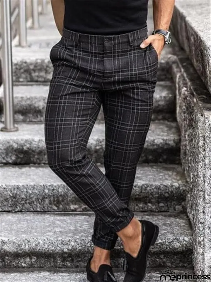 Men&rsquo;s Button Up Plaid Trousers