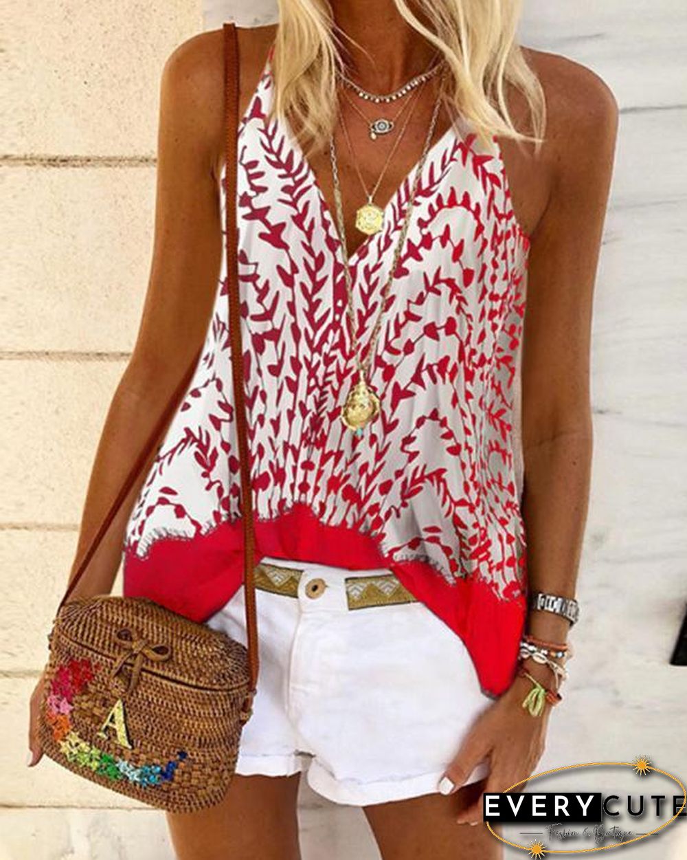 Floral Casual Camisole Neckline Sleeveless Blouses