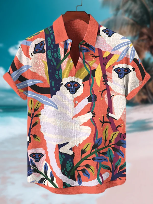 Men's Jungle Monkey Art Print Short Sleeve Shirt